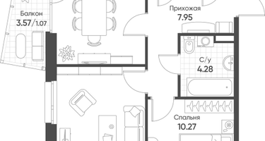 2-к. квартира, 56&nbsp;м²