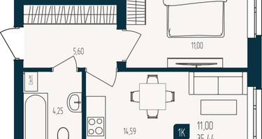 1-к. квартира, 35&nbsp;м²