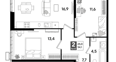 2-к. квартира, 53 м²