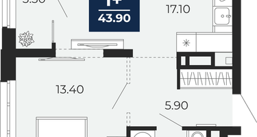 1-к. квартира, 40&nbsp;м²