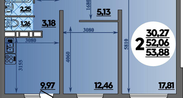 2-к. квартира, 53 м²