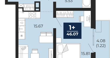1-к. квартира, 44 м²