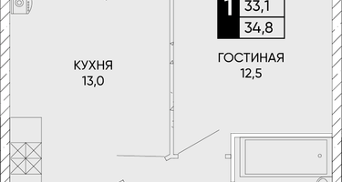 1-к. квартира, 34 м²