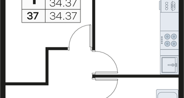 1-к. квартира, 34&nbsp;м²
