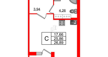 Студия, 26&nbsp;м²