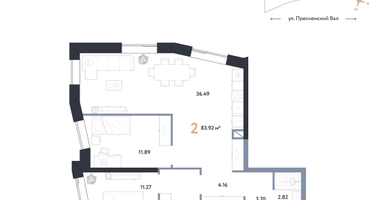 2-к. квартира, 83&nbsp;м²