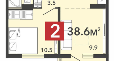 2-к. квартира, 38 м²