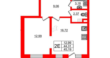 1-к. квартира, 45&nbsp;м²