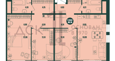 3-к. квартира, 88&nbsp;м²