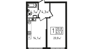 1-к. квартира, 43&nbsp;м²