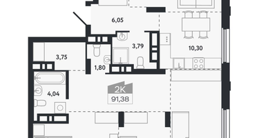 2-к. квартира, 91 м²