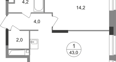 1-к. квартира, 43&nbsp;м²