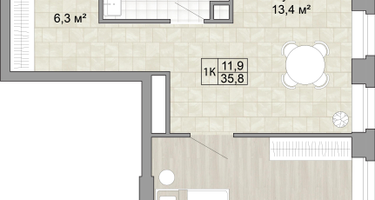 1-к. квартира, 35&nbsp;м²