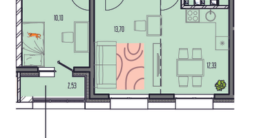 2-к. квартира, 55 м²