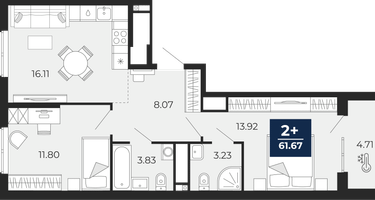 2-к. квартира, 56 м²
