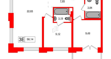2-к. квартира, 58&nbsp;м²