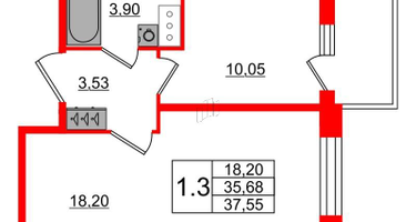 1-к. квартира, 35&nbsp;м²
