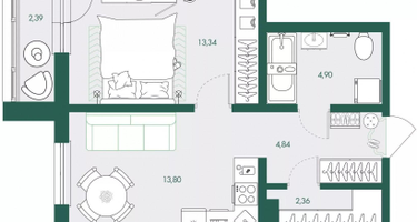 1-к. квартира, 42,1&nbsp;м²