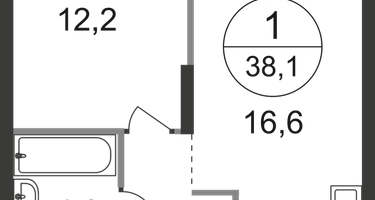 1-к. квартира, 38&nbsp;м²