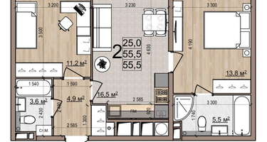 2-к. квартира, 55&nbsp;м²