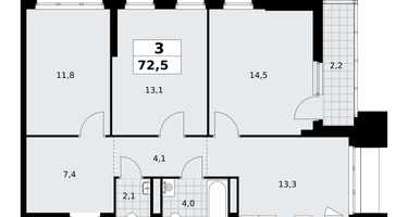 3-к. квартира, 72 м²
