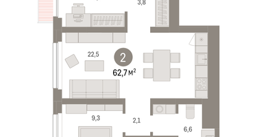 2-к. квартира, 62&nbsp;м²
