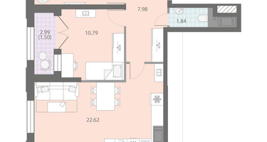 2-к. квартира, 62&nbsp;м²
