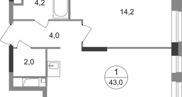 1-к. квартира, 43 м²
