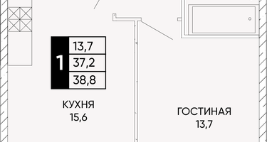 1-к. квартира, 38 м²