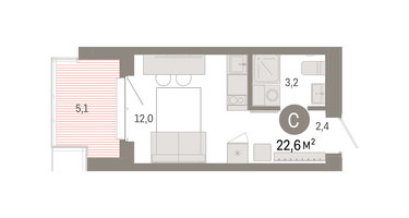 Студия, 22&nbsp;м²