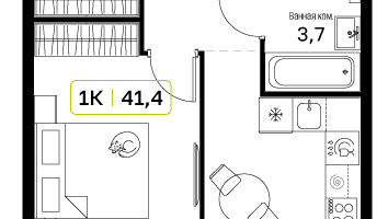 1-к. квартира, 41&nbsp;м²