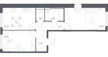 2-к. квартира, 60&nbsp;м²
