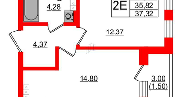 1-к. квартира, 37&nbsp;м²