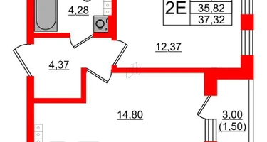 1-к. квартира, 37&nbsp;м²