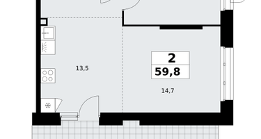 2-к. квартира, 59&nbsp;м²