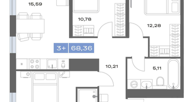 3-к. квартира, 68&nbsp;м²