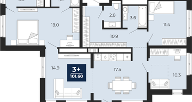 3-к. квартира, 100 м²