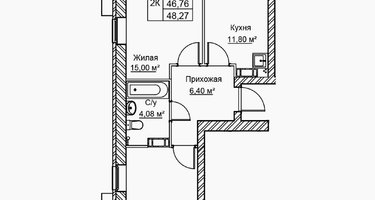 2-к. квартира, 48&nbsp;м²