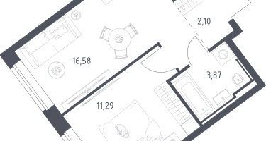 1-к. квартира, 33&nbsp;м²