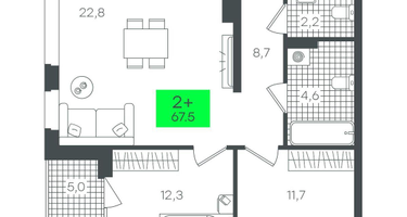 2-к. квартира, 67&nbsp;м²