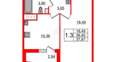 1-к. квартира, 36 м²