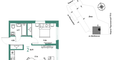 2-к. квартира, 36&nbsp;м²