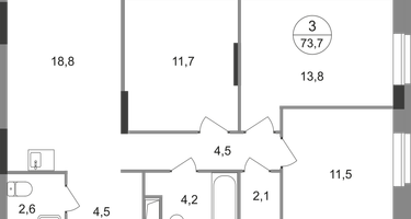 3-к. квартира, 73 м²