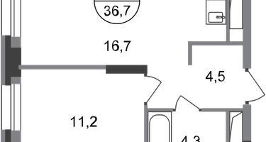 1-к. квартира, 36&nbsp;м²