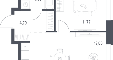 1-к. квартира, 38&nbsp;м²
