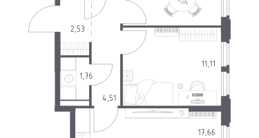 2-к. квартира, 52&nbsp;м²