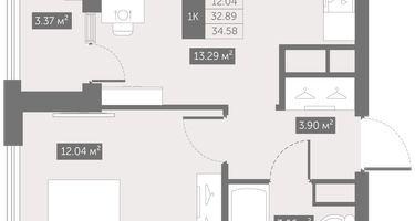 1-к. квартира, 34&nbsp;м²