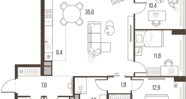 4-к. квартира, 105 м²