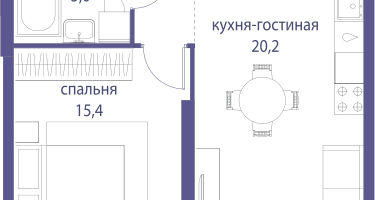 1-к. квартира, 38&nbsp;м²