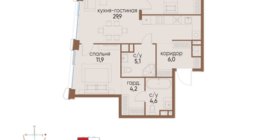 2-к. квартира, 74&nbsp;м²